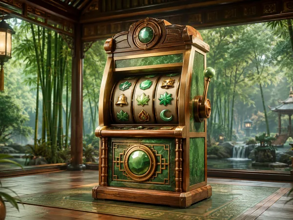 Symbolic view of spinning wheel with gold and green decoration