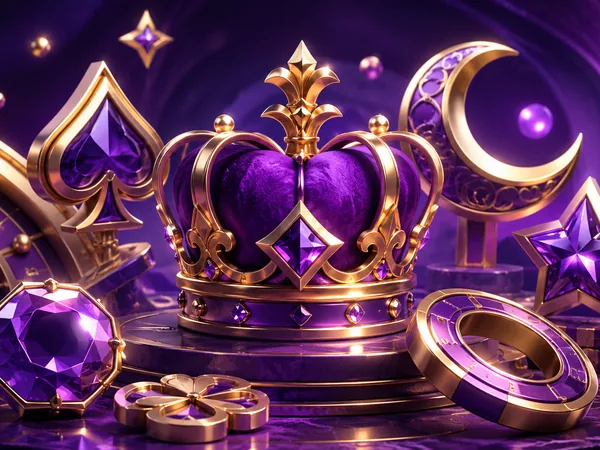 Slot game theme decorated with purple and gold symbols