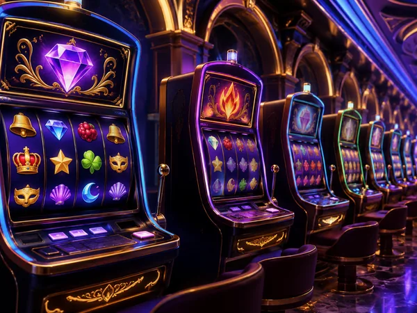 Spinning machine lined with purple and gold lights